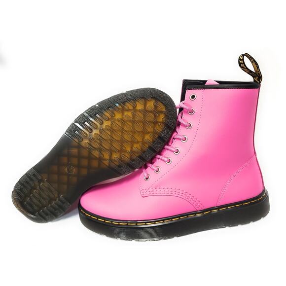 NEW Dr. Martens Zavala Pink Unisex Combat Boots 8 Eye Laceup Booties - Picture 3 of 13